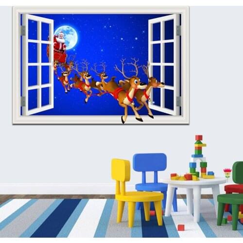 3d New Wall Sticker Santa Claus Reindeer Wallpaper Window Landscape Decal Home Decor Merry Christmas Modern Decoration