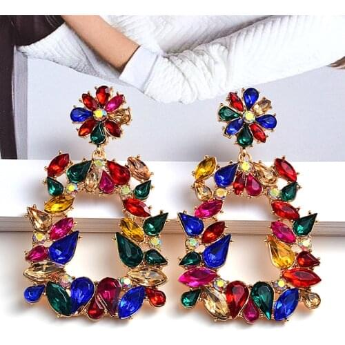 New Design Long Geometric Metal Colorful Crystal Drop Earrings High-Quality Rhinestones Jewelry Accessories For Women Wholesale