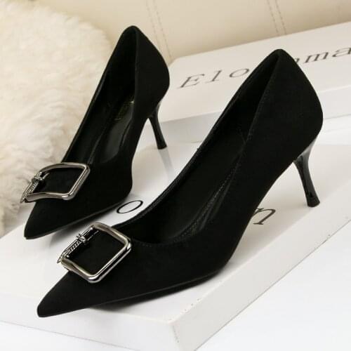OL Office Lady Shoes Suede High Heels Woman Shoes Pointed Toe Dress Shoes Basic Pumps Women Boat Zapatos Mujer