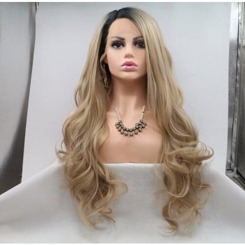 Baicheng Synthetic Lace Front Wig Blonde Wave Wig For Women Glueless Heat Resistant Fiber Daily Wig 24inch