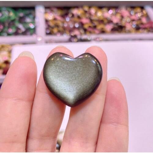 Natural Golden Obsidian Quartz Heart Crystal Gemstone Reiki Healing Carved Jin Yao Stone For Decoration Gift