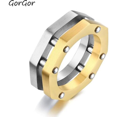R-523 Fashion Stainless Steel Band Ring Golden Rose Numerals 2 in 1 Ring R-523