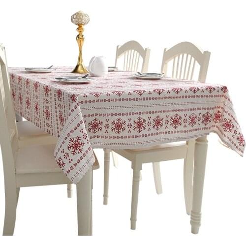 Christmas New Year Pattern Linen Cotton Tablecloth Wedding Banquet Washable Table Cover Textiles Red Snowflakes Table Cloth