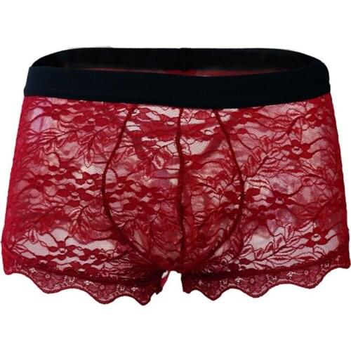 Sexy Gay Underwear Men Boxer Shorts Transparent Mesh Lace Panties Man Breathable Strap U Pouch Penis Cueca calzoncillo M-XL