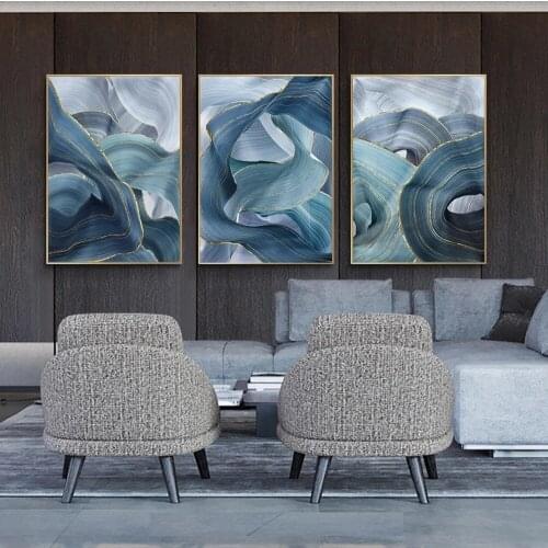 Nordic Abstract Gold Foil Blue Canvas Paintings Wall Art Posters Prints Wall Pictures for Living Room Home Wall Cuadros Decor