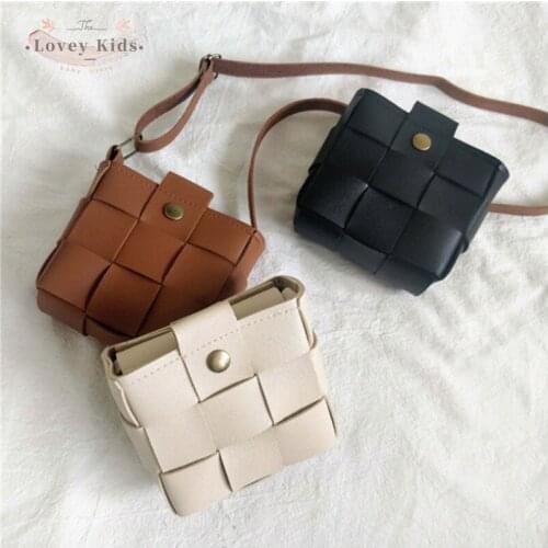 2021 Toddler Girls Bag PU Leather Weave Mini CrossBody Bags Purse Fashion Kids Messenger Solid Shoulder Bags Autumn Accessories