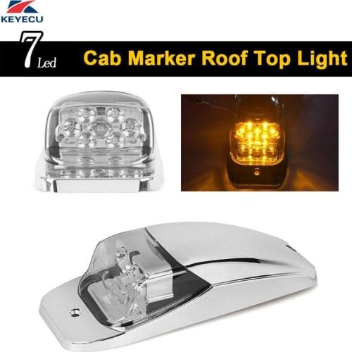 KEYECU 1x 7Led White Lens Amber LED Roof Top Cab Marker Light Chrome Light for Kenworth Peterbilt Freightliner Mack
