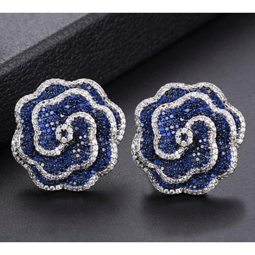 Blachette Jewelry Luxury Trend Korean Earrings Full Cubic Zirconia Flower Earrings Womens Daily Party Anniversary Accessories