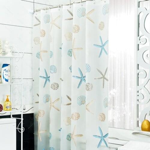 Hooks Curtain PEVA Shower Curtain Starfish Scenic Print Bathing Curtain Bathroom Decoration Waterproof Shower Curtain 300x200cm