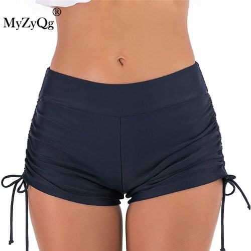 Large Size Women Drawstring Swimming Bottom Beach Shorts Conservative Tankini Swimwear Swimsuit Beachwear High Waist Separates