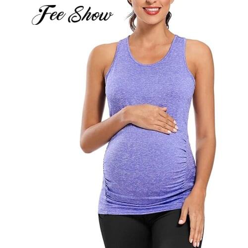 FEESHOW Womens Sleeveless Tank Tops Maternity Activewear Pregnancy Clothes Mama Workout Yoga Fitness Sports Racerback Tank Tops