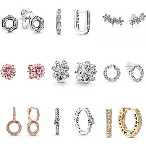 925 Sterling Silver Earring Pave & Logo Circle Reversible Stud Earrings For Women Wedding Gift Fashion Jewelry