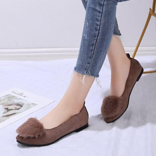 LCIZRONG Spring Fashion Women Faux Fur Flats Simple Female Work Flat Shoes Warm