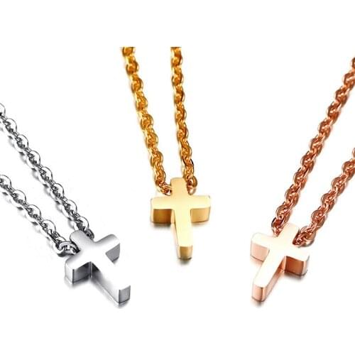 Fashion Women Punk Female Cross Choker Necklace Color Rose Gold Stainless Steel Small Jesus Cross Pendant Necklace Jewelry