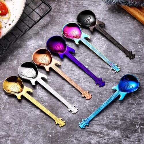 1Pcs Stainless Steel Cartoon guitar Spoon Creative Milk Coffee Spoon Ice Cream Candy Teaspoon accessories