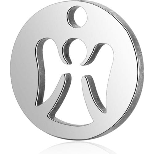 10pcs/lot 11.8mm Stainless Steel Hollow Out Angel Pendant Charms with Hook for DIY Necklace Findings Crafts Jewelry Making Gift