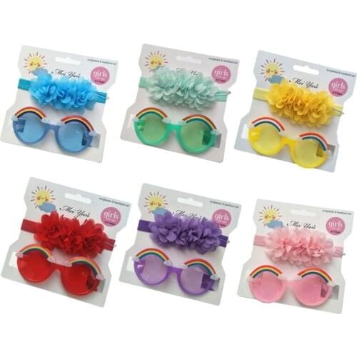 2 Pcs Kids Photo Shooting Props Child Baby Summer Beach Sunglasses Hair Band Kit Candy Colors Anti-UV Cartoon Glasses Bowknot He