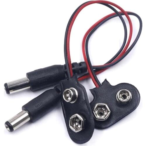 2Pcs 9V Battery Clip Converter Power Cables Snap Connector DC 2.1 5.5mm Plug For Guitar Effect Pedal Power Supply Cable