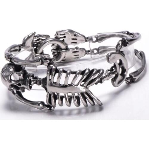 2016 XAMS Season Holiday Gifts 316L Stainless steel skeleton Skull Bracelet Biker Chain Men Bangle Punk Jewelry