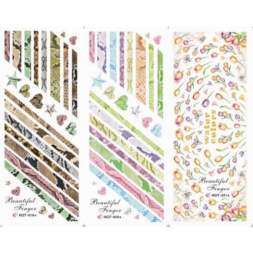 3PCS/LOT NAIL ART TATTOOS STICKER WATER SLIDER DECAL FULL COVER GOLD TULIP SNAKE SKIN PATTERN HEARTS HOT19-21