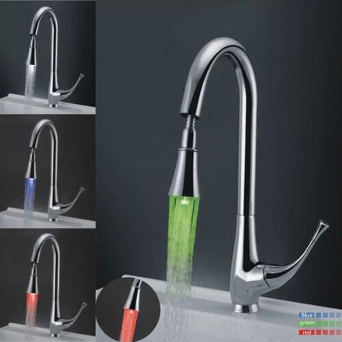 BAKALA Free shipping LED kitchen faucet pull out sink mixer swivel taps sprayer head Pull Down faucet A-119