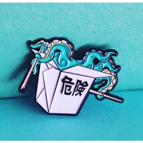 Octopus Takeout Box Barbecue Snack Brooch Pins Enamel Metal Badges Lapel Pin Brooches Jackets Jeans Fashion Jewelry Accessories