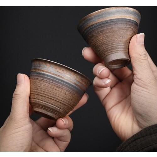 Handmade Coarse Pottery Water Cup Vintage Iron Glaze Tea Cup Ceramic Teacup Drinkware Master Cup Tea Accessories Single Cup