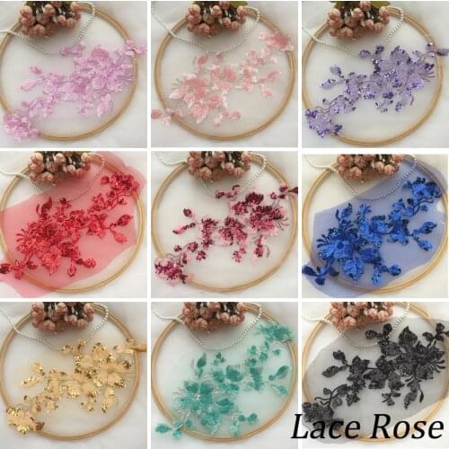 Flowers Sequined Sew On Patches Diy Floral Embroidery Lace Fabric Applique Trim For Wedding Dress Costume Decor Accessories