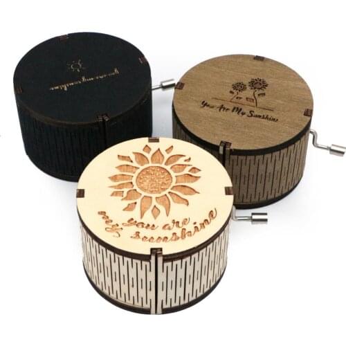 Wooden Music Box Antique Carved Gift Box Wooden Cylindrical Hand-Cranked Musical Box New Year Gift Christmas Gift Birthday Gift