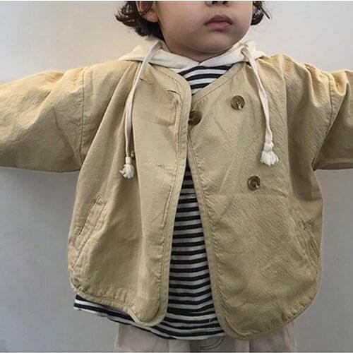 2021 childrens autumn new jacket tide boys and girls Japanese and Korean loose washed retro cardigan jacket