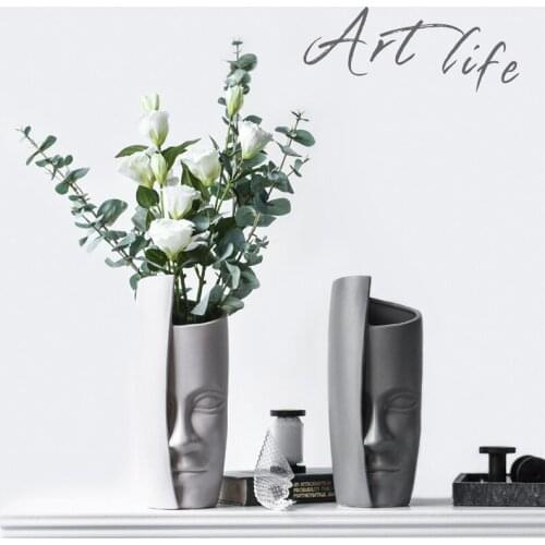 Human Face Art Vase Desktop Decorative Ornaments Living Room Flower Ceramic Home Decoration Desktop Vases Nordic Style Gift