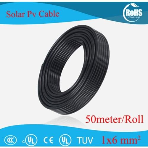 50 Meters/Roll PV Cable 6mm2 (10AWG) Solar Cable Red or Black Pv Cable Wire Copper Conductor XLPE Jacket TUV Certifiction
