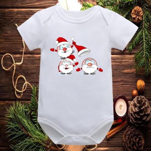 Cute Cartoon Merry Christmas Santa Claus Graphic Printed New Fashion Newborn Baby Romper Infant Short Sleeve White Onesies