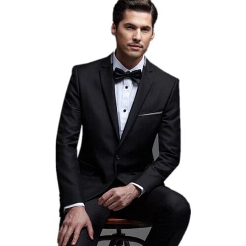New custom Style Men Wedding Suits Black One Button Two Piece Suit Two Pockets Men Suits Fashion Slim Pure Color Groom Suits