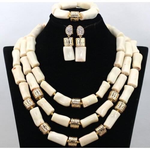 Cream White Coral beads Statement African Necklace Sets New Dubai Wedding Jewelry Set Gift Free Shipping CNR460