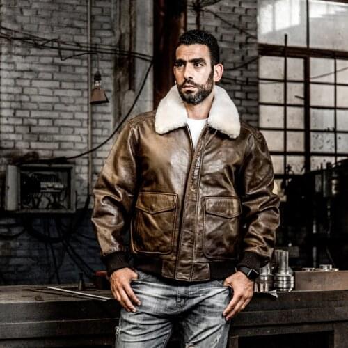 AVIREX FLY 2018 Genuine Leather jacket Men Bomber Jacket Fur Collar Cowskin Short Air Force Flight Jacke Vintage Winter Coat