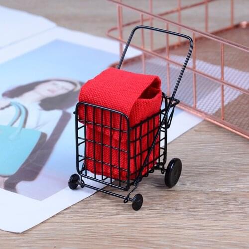 Mini shopping cart model children baby gift Toy 1:12 Dollhouse mini Furniture Miniature rement accessories iron shopping cart