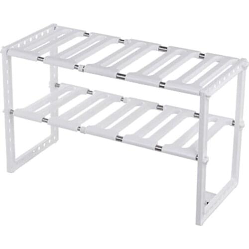 3 Tier Expandable Under Sink Organizer Multifunctional Storage Rack with Removable Shelves and Steel Pipes for Kitchen Bathroom