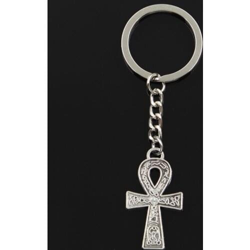 Fashion 30mm Key Ring Metal Key Chain Keychain Jewelry Antique Bronze Silver Color Egyptian Ankh Life Symbol 38x21mm Pendant