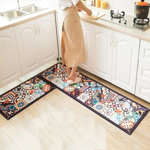 Kitchen Printing Anti-Slip Carpet Set Anti-Dirty Long Carpet Corridor Door Mats Bedside Floor Mats Anti-Slip Absorbent Bathroom