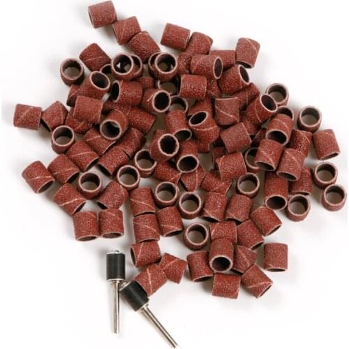 New 100pcs 12.5x13x3.175mm Sanding Bands with 2pcs Sanding Drum Mandrel For Polishing Metals Woods Plastics Ceramics Grit 80