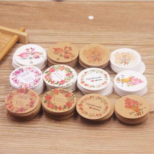 New 3cm circle shape 100pcs white /kraft paper gift hang tag DIY Thank you package labels tag cookies wedding favors tag