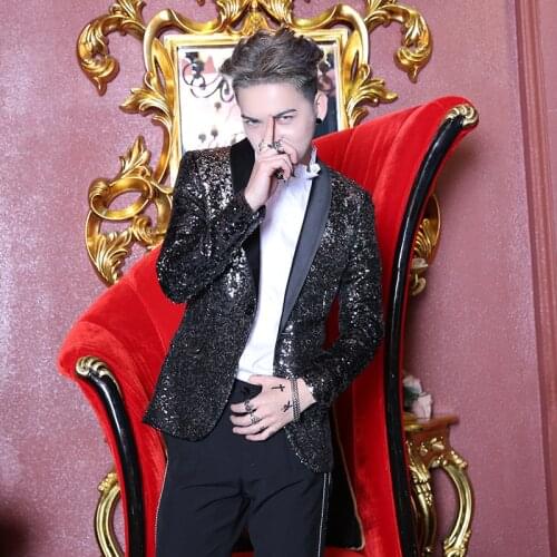 New Men Korean Slim Sequined Jacket Suit Fashion Slim Fit Business Dress Suits Blazer Brand Party Stage Performance Clothes