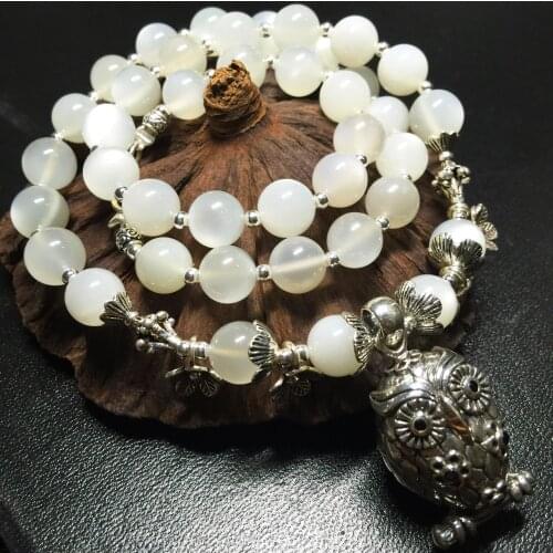 Angelas original jewelry) Romantic white Moonstone with 925 Silver Owl Pendant Necklace and bracelet