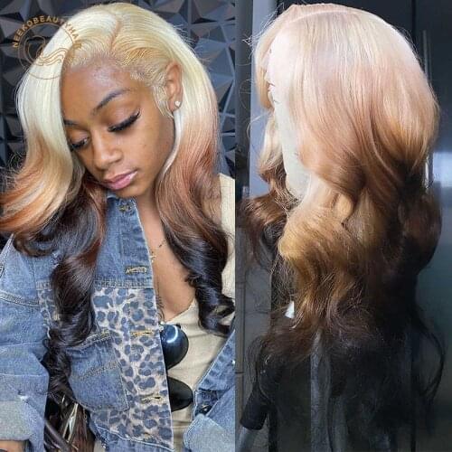 Ombre Blonde Brown Black Lace Frontal Wigs Wavy 13X4 Lace Front Wig Full Density Colored Human Hair Wigs 613 Cloaure Wigs