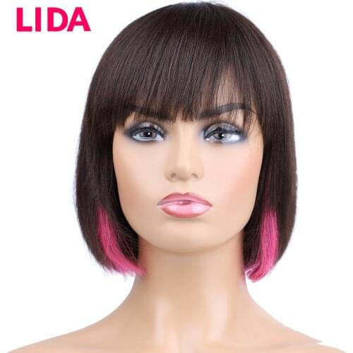 LIDA Human Hair Wigs Fashion Straight BOB Wig for Girls Brazilian Non Remy 150% Density Short Wigs Hand Made Top Part