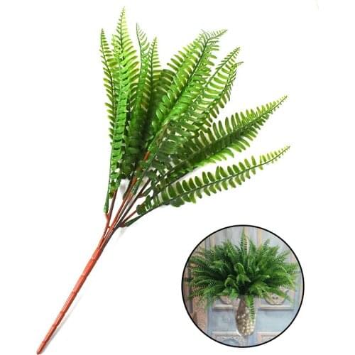1pc Plastic Artificial Fern Foliage Bush Plants 7 Branch 19 Leaves Green Tail Grass Water Plant Indoor/Outdoor Vase Decor 40cm