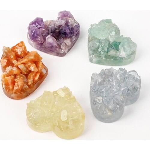1pcs Natural Stones Calcite Heart Shape Crystals Quartz Flourite Amethyst Valentines Day With Word Home Decor Gift For Lover