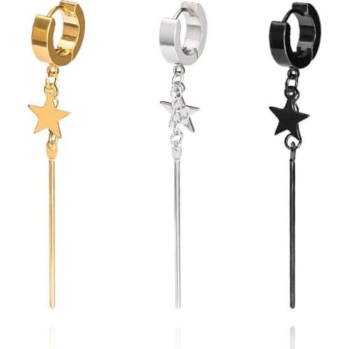 Korean Star Long Tassel Dangle Earrings Stainless Steel Ears for Men Boy Him Fashion Punk Jewelry