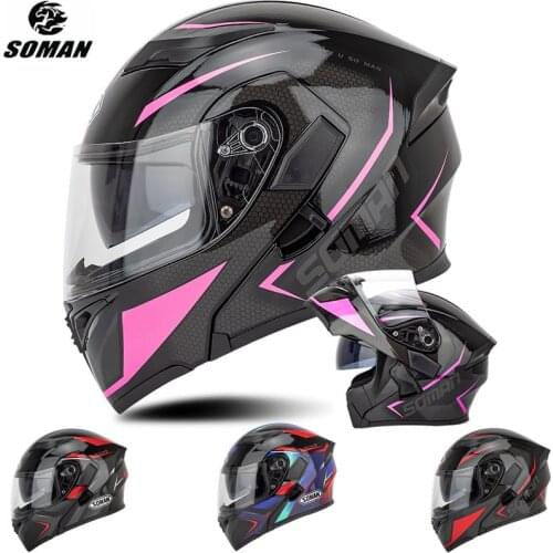 Women Motorcycle Helmet Modular Flip Up Helmet DOT Approved Dual Lens Full Face Casco Moto for Mujer Blue Pink Protective Gears